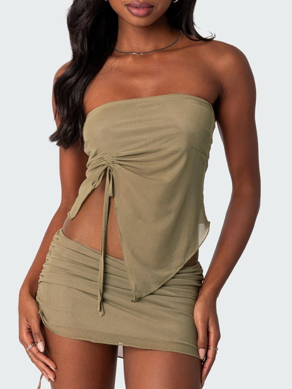 Edikted Mesh Strapless Tie Front Tube Top S New
